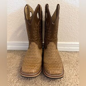 Kids Tan and Brown Crocodile Print Boots
